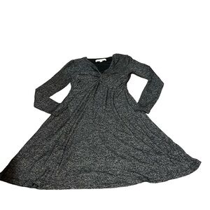 Gray and Black Ann Taylor Loft Long Sleeve Petite Dress
